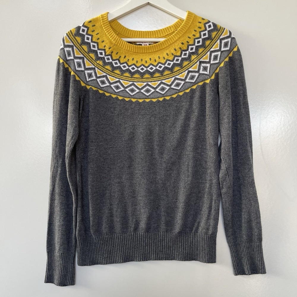 Merona Womens Sweater Medium Gray Yellow Ski Style Nordic/Aztec Inspired